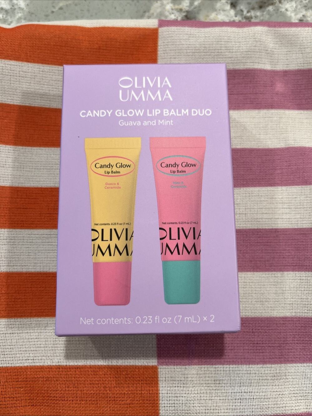Olivia Umma Candy Glow Lip Balm Duo Guava & Mint NEW in Box .23 fl oz. Each